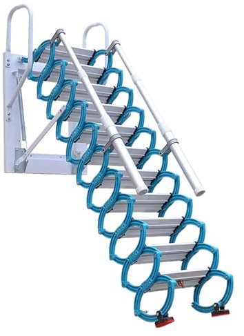 XFQZJG Attic Ladder Manual Attic Stairs Wall-mounted Loft Ladder Home Loft Stairs Anti-slip Steps Telescopic Ladder with Handrails