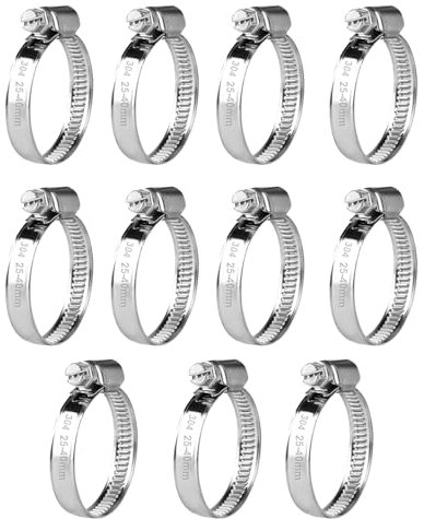 11 Pz Fascette Stringitubo Inox, Fascette Metalliche, Fascette Stringitubo in Acciaio Inox Regolabile 25-40 mm, Fascetta Metallica con Vite, Collare Stringitubo a Bullone per Tubo Acqua Auto Piscina