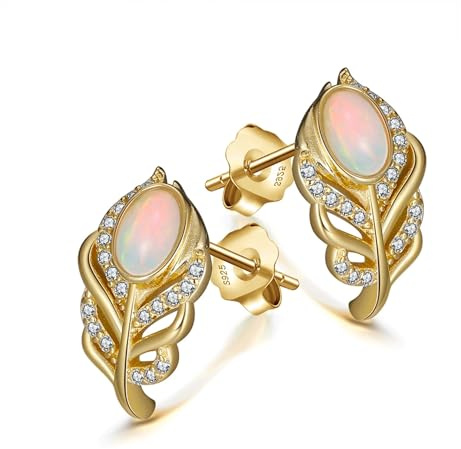 HeyMeili Boucles d'oreilles en forme de plume en argent 925 avec opale et zircon pour femmes, ailes d’ange clou d oreille bijoux cadeaux