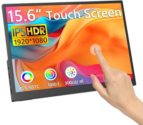 Kyyivwine Monitor portátil de 15,6 pulgadas, pantalla táctil con 2 USB-C, FHD1080P, IPS-Sreen, HDMI, monitor, táctil de 10 puntos, altavoz dual, monitor ampliado para ordenador portátil, PC, teléfono