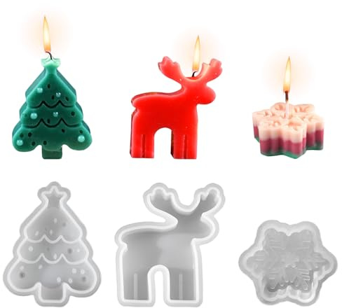 Stampi per candele natalizie, 3 pezzi, a forma di albero di Natale, cervo, fiocco di neve, per realizzare candele, aromaterapia, sapone, fondente, per feste di Natale, decorazioni per la casa,