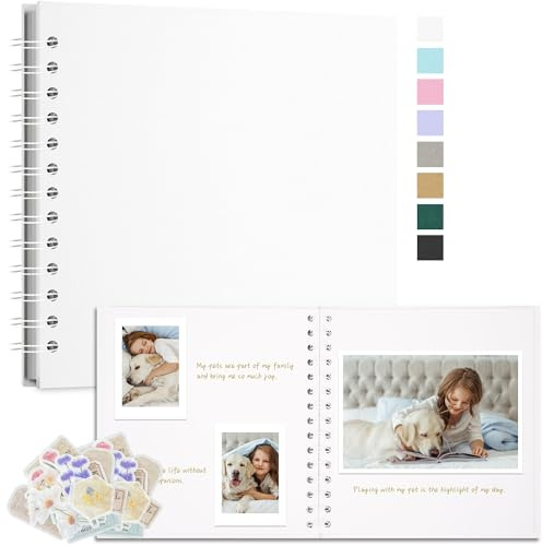 Remowith Scrapbooking Album Fotografico DIY, Album di Carta Kraft Spessa, Libro dei Ricordi per Matrimonio, Anniversario, Viaggio, Laurea, Bambino e Famiglia 18x18 cm 40 Pagine Bianco