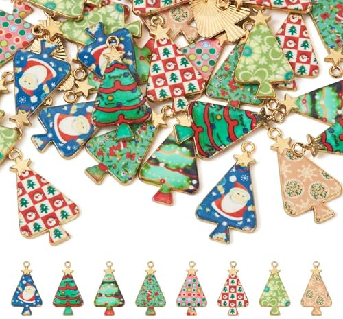 Cheriswelry 30 Stück Weihnachtsbaum-Anhänger, Weihnachten, Winter, Emaille, baumelnder Charm, Urlaub, Metall, hängende Anhänger für DIY-Schmuckherstellung, Basteln, Schlüsselanhänger, Halskette,