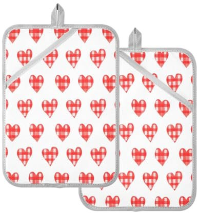 JUMBEAR Set di presine da cucina con tasca per San Valentino, motivo cuori rossi, resistenti al calore, presina, guanti da forno e sottopentola, per cottura al forno, 17,8 x 22,8 cm