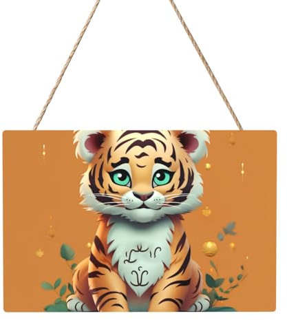 Holzkreise zum Basteln, 20,3 x 30,5 cm, Holzscheiben, Jahr des Tigers, lustiger Tiger, Holz-Türhänger, hängend, rechteckige Holzscheiben mit Bindfaden, Holzornament für Schild, Türhänger, Zuhause,