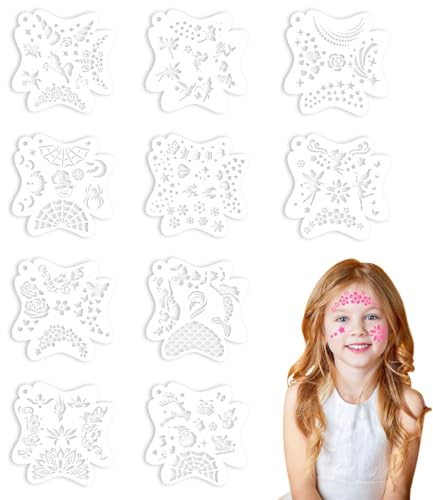 OHREN 10 Blatt Wiederverwendbare Tattoo Schablone, Gesichtsfarbe Schablonen Kit, Tattoo Design Werkzeuge, für Gesicht und Körper, für Kinder Erwachsene, Party, Fasching, Weihnachten Halloween