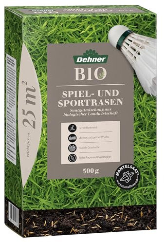Dehner Bio Saatgut Spielrasen / Sportrasen, hochwertige Saatgutmischung, strapazierfähig / schnellkeimend, 500 g, für ca. 25 m², natur