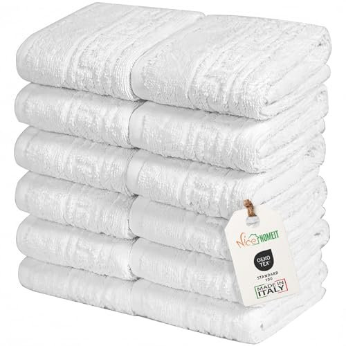 nice homeit Juego de 12 Toallas de 30 x 30 cm – Toallas de Cara y Invitados 100% algodón – para Manos, Maquillaje, Cocina, hogar y Viajes (Blanco)