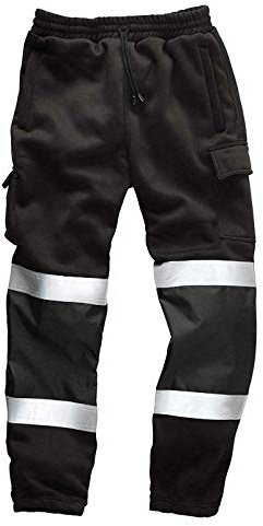 LIZZIE JACOBS Mens Hi Viz Jogging Bottoms Safety Combat Trousers Sweat Pants Hi Vis Work Fleece Trousers High Visibility Reflective Workwear Cargo Joggers (UK, Alpha, L, Regular, Regular, Black)