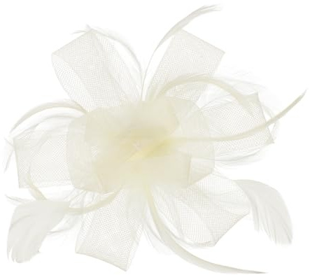 Women Fascinator Wedding Hat Ladies Feathers Flower Mesh Ribbons Tea Party Church Hair Clip Bride Wedding Guest Headband Elegant Fancy Races Prom Hair Accessories (UK, Alpha, One Size, ivory white)