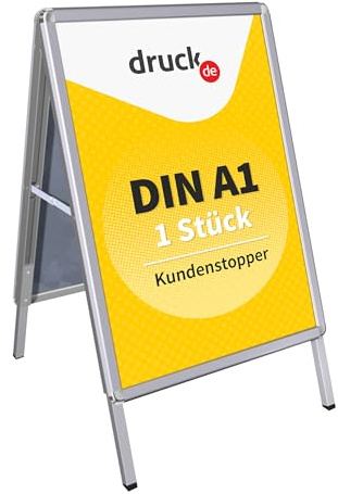 1 Stück Kundenstopper A1 - Doppelseitige Werbetafel - A-Ständer Gehwegaufsteller aus eloxiertem Aluminium - klappbarer und stabiler Plakatständer mit PVC Schutzfolie
