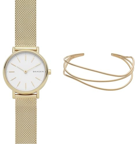 Skagen Damen Signatur Lille Goldfarbene Edelstahl Uhr und Kariana Goldfarbener Armband, Set