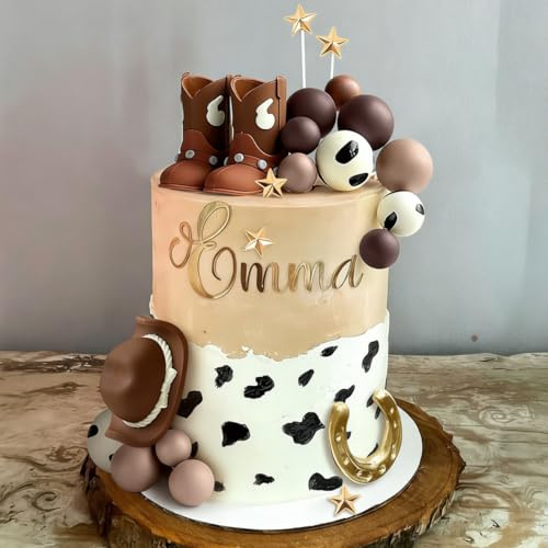JeVenis Cowboy Rodeo Cake Decorations Western Cake Decorations | Cowboy Hat Birthday Cake Topper Cowgirl Boots Cake Topper Cow Balls Cake Toppers