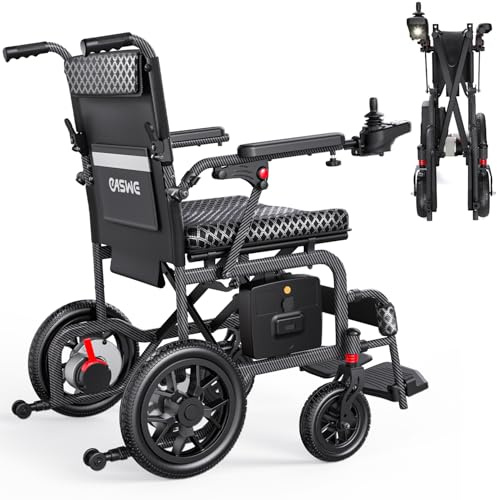 Easwe Leichtgewicht Elektro-Rollstuhl für Senioren, 15.9kg Klappbarer Motorrollstuhl, 23/46km Reichweite mit 12/24AH Batterien, All-Terrain Elektro-Rollstuhl mit 400W Bürstenlosmotor (12AH)