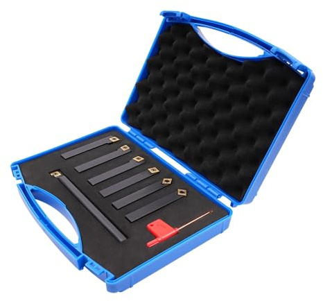 Juego de herramientas de torneado de madera de carburo de 7 piezas, herramientas de torneado de torno con soportes y cuchillas indexables, para taller en casa o uso profesional