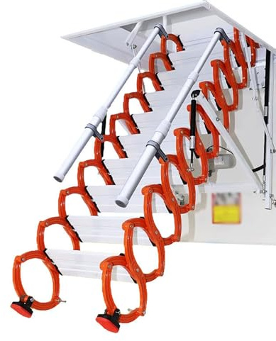bodentreppe Elektrische Teleskopleiter, unsichtbare, wandmontierte, klappbare Teleskopleiter mit Handläufen for den privaten und gewerblichen Gebrauch dachbodenleiter(Orange,70/120cm)