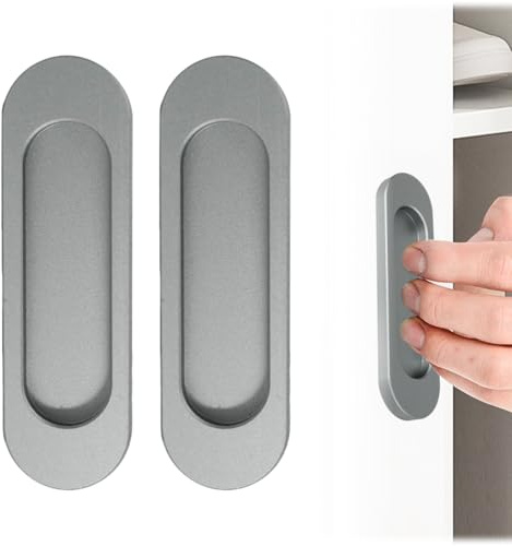 AYHYHLJZJ Lot de 2 poignées de porte coulissante ovales, autocollantes, design moderne, pour portes coulissantes, fenêtres et placards, 100 mm, gris fer mat
