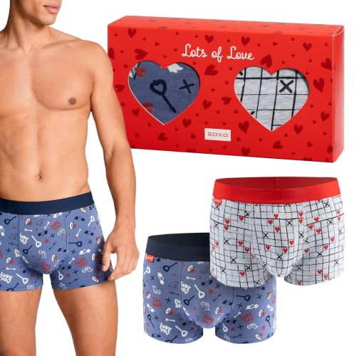 soxo Cadeau Saint Valentin - Boxer Homme Coton - Coffret Calecon M-XL | boxeur confortable pour men, culotte calson originale
