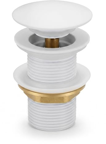 AKORD Bonde de Lavabo Pop Up sans Trop-Plein, Valve d'Évacuation Click-Clack en Acier Inoxydable 304, Diamètre 102mm Ø 66mm, Filetage G1-1/4, Blanc
