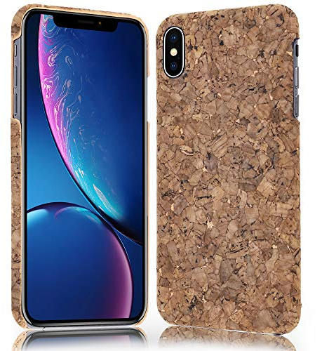 NALIA Coque en Liège Compatible avec iPhone X XS, Ultra-Fine Aspect Bois Hard-Case Cover Housse Protection Premium Etui, Slim Telephone Portable Bumper Mince Rigide Facile, Motiv:Dark Cork