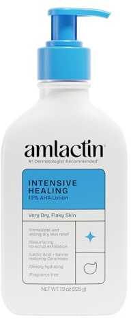 AmLactin Intensive Healing Body Lotion - Therapeutic Lotion for Extremely Dry Skin - No-Scrub Exfoliator and Moisturizer with 15% Lactic Acid AHA and Ceramides, 7.9 oz (Packaging May Vary)