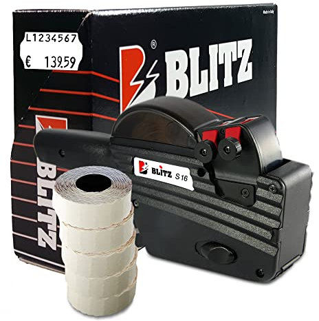 Preisauszeichner Set Blitz S16 inkl. 5 Rollen 26x16 Preisetiketten - weiss permanent | MHD Datumsauszeichner | HUTNER