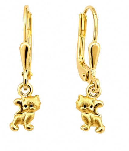 Ohrringe Katze Gold 333 Kinderohrringe Ohrhänger Hänger Gelbgold Qualität