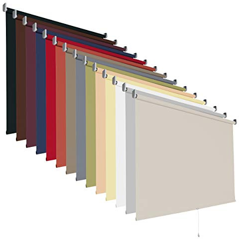Springrollo Mittelzugrollo Tageslichtrollo Rollo Breite 60 - 200 cm Höhe 180 cm Stoff blickdicht lichtdurchlässig Montageträger Metall Tür Fenster Sonnenschutz Blendschutz (130 x 180 cm / Wieß)
