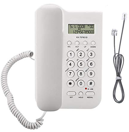 Bewinner Téléphone Fixe Filaire pour la Maison ou Le Bureau - Téléphone à Fil Blanc pouvant être placé sur Le Bureau ou au Mur - Système Double FSK/DTMF - Alimenté par Une Ligne téléphonique(Blanc)