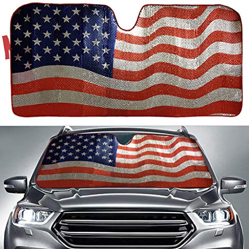 Big Hippo Sun Shade, Windshield Sun Shade American Flag Sunshades Keep Vehicle Cool Protect Your Car from Sun Heat & Glare Best UV Ray Visor Protector(Size: 63X 28.5)