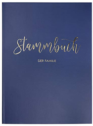 DeinWeddingshop Stammbuch der Familie - Familienstammbuch Hochzeit Standesamt - Deluxe Serie - Hardcover 16x21cm (Marineblau/Gold)