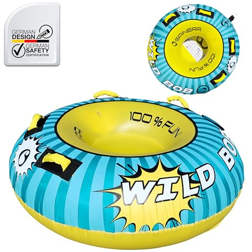 SPINERA Wild Bob/Wild Wave Towable Tube – Ø137cm aufblasbarer Wassersportreifen für 1 Person – 420D Nyloncover, Boston Valve, Quick Connector – Auswahl zwischen Donut- & Wave-Form