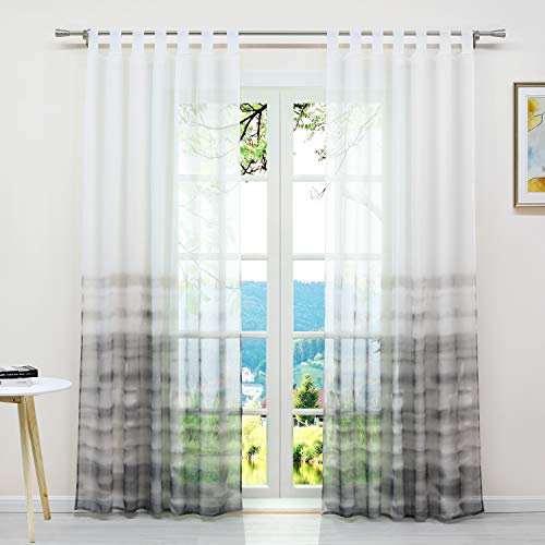 ESLIR Gardinen mit Schlaufen Vorhänge Fensterschal Transparent Schlaufenschal mit Farbverlauf Muster Voile Grau BxH 140x145cm1 Stück