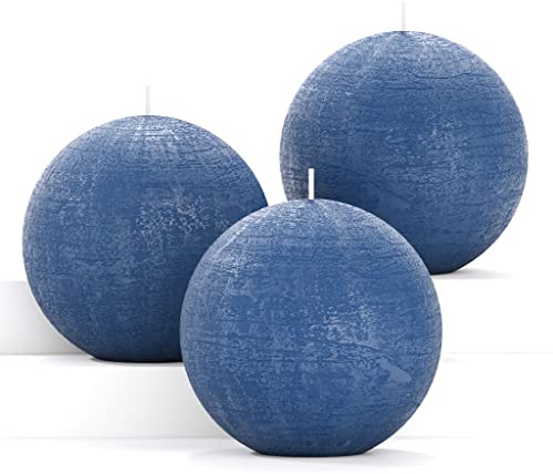 CANDWAX Set of 3 Round Candles Ball 3 inch - Royal Blue Spheres - Perfect as Wedding Decor and as Spheres for Home Decor - Long Burning Unscented Smokeless Dripless Navy Blue Candles