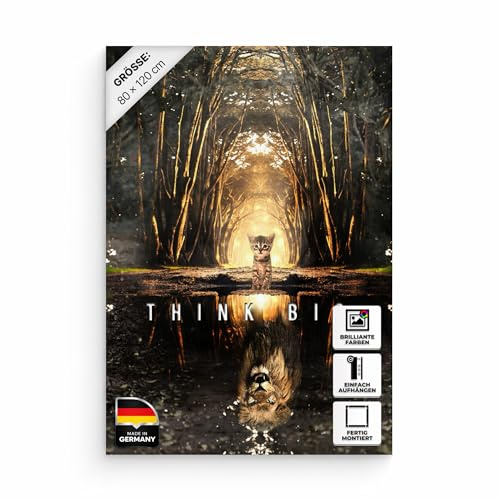 Hustling Sharks® Motivationsbild „Think Big“ – Leinwand 80 × 120 cm | XXL Motivationsbild im Hochformat, Bilder Büro, Erfolg Bild, Bilder mit Sprüchen, XXL Wanddeko Büro
