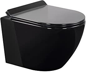 Inodoro suspendido FRANCO Easy Clean Rimless/Rimfree (sin borde) incl. asiento con mecanismo de cierre suave + extraíble en NEGRO