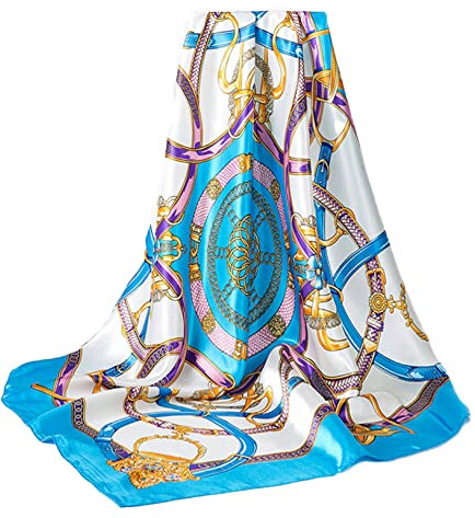 GLORIS Sidenscarf Dam Elegant 90 x 90 cm Hår Halsduk Silke Satinduk Bandana Huvuddukar Ansats, Ljusblå