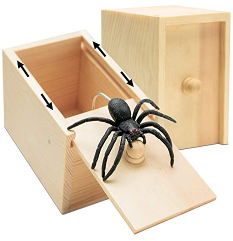 Motiloo Original Spider Prank Box,Handdmade Wooden Pop Out Rubber Spider Scare Box Joke Toys Prank for Kids & Adults Prank Gift Halloween