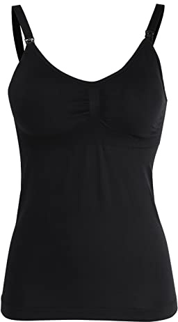 Canotta da Allattamento in Cotone, Canotta Sottile per Allattamento con Reggiseno Integrato per maternità(XXL-Nero)