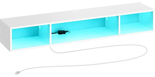 Rolanstar TV-Möbel mit Steckdose, schwebender TV-Ständer mit RGB-Lichtern, TV-Wandregal 140 cm, Weiß Multimedia-Konsole mit Ablage, TV-Unterhaltung für Wohnzimmer