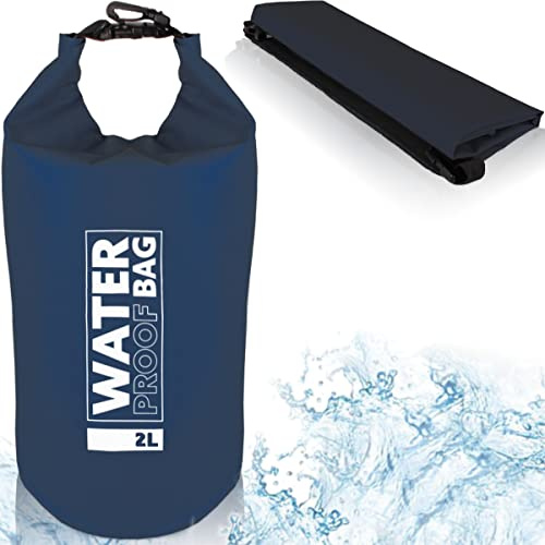 Dry Bag 2L wasserdichte Tasche Packsack Trockentasche für Boot Stand Up Paddling Kajak Angeln Rafting Camping (Blau, 2 Liter)