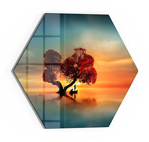 DEQORI Glas-Magnettafel | 40x34,5 cm groß | Motiv Fischerboot unter Baum | Memo-Board aus Glas | Magnetboard inkl. Magnete, Stift & Tuch für Küche & Büro | Tafel magnetisch & beschreibbar