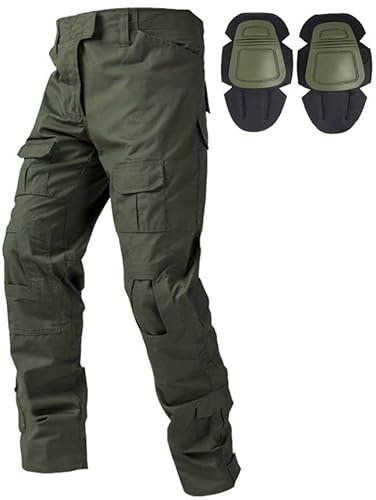 Czen Militära byxor Hombre Trabajo Cargo Milittar stridsbyxor Táctico byxor Bdu G3 Multi-Bolsillos Camuflaje kampbyxor med rodilleras, Färg: grön, 3XL