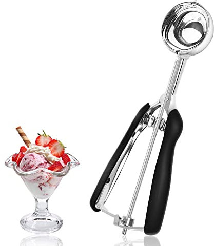 Eisportionierer, Eisportionierer aus Edelstahl 304, Durchmesser 5 cm, Eisportionierer aus Edelstahl für Fruchteis und Keksteig (Schwarz)