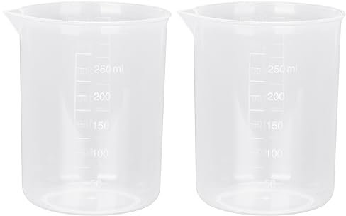AKHTART 2 Pack Plastic Measuring Jugs, Transparent Lab Graduated Beakers, Heat Resistant Measuring Mixing Cups Set, Multipurpose Cooking Baking Liquid Measure Tool (250 ml+250 ml)