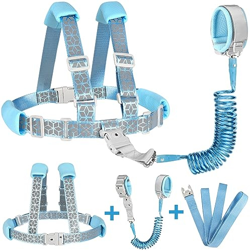 Accmor 3-in-1 Toddler Harness Leash, Reflective Kids Harness with Anti Lost Wrist Link, Adjustable Child Leash with Lock, Baby Walking Wristband Rope Tether for Boys Girls Outdoor
