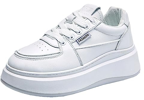 rismart Donna Piattaforma Sneaker Allacciatura Low Top Comodo Casual Passeggio Scarpe Bianco, 37 EU