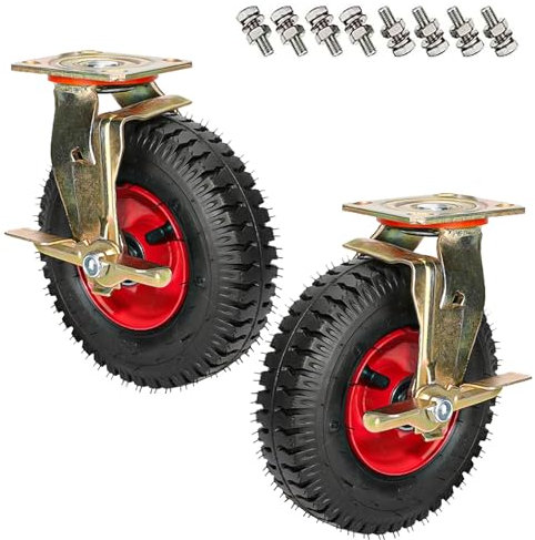 WORDFUN Luftreifen Gummi Lenkrolle Schubkarrenreifen, Plattformwagen Rad, Durchmesser 200/250 Mm, Keine Spuren & Leise, Mit Bremse Air Luft Reifen, Zum Speisewagen Mechanisch Möbel