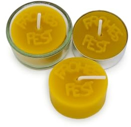 Teelichter aus 100% Bienenwachs mit Glas - Set-Angebot (Frohes Fest, 40er Set)