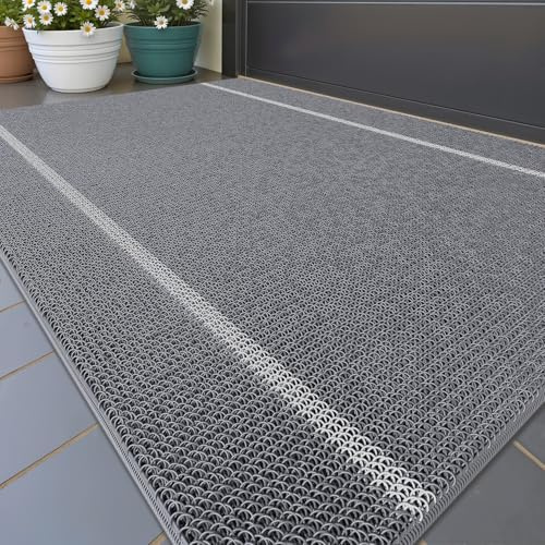 Color G Fussmatte Aussen Innen 120 x 180 cm, Große Schmutzfangmatte Außen rutschfest Wetterfest, Fußmatte Sauberlaufmatte Waschbar, Türmatte Outdoor Teppich für Eingang, Haustür, Garten (Grau)